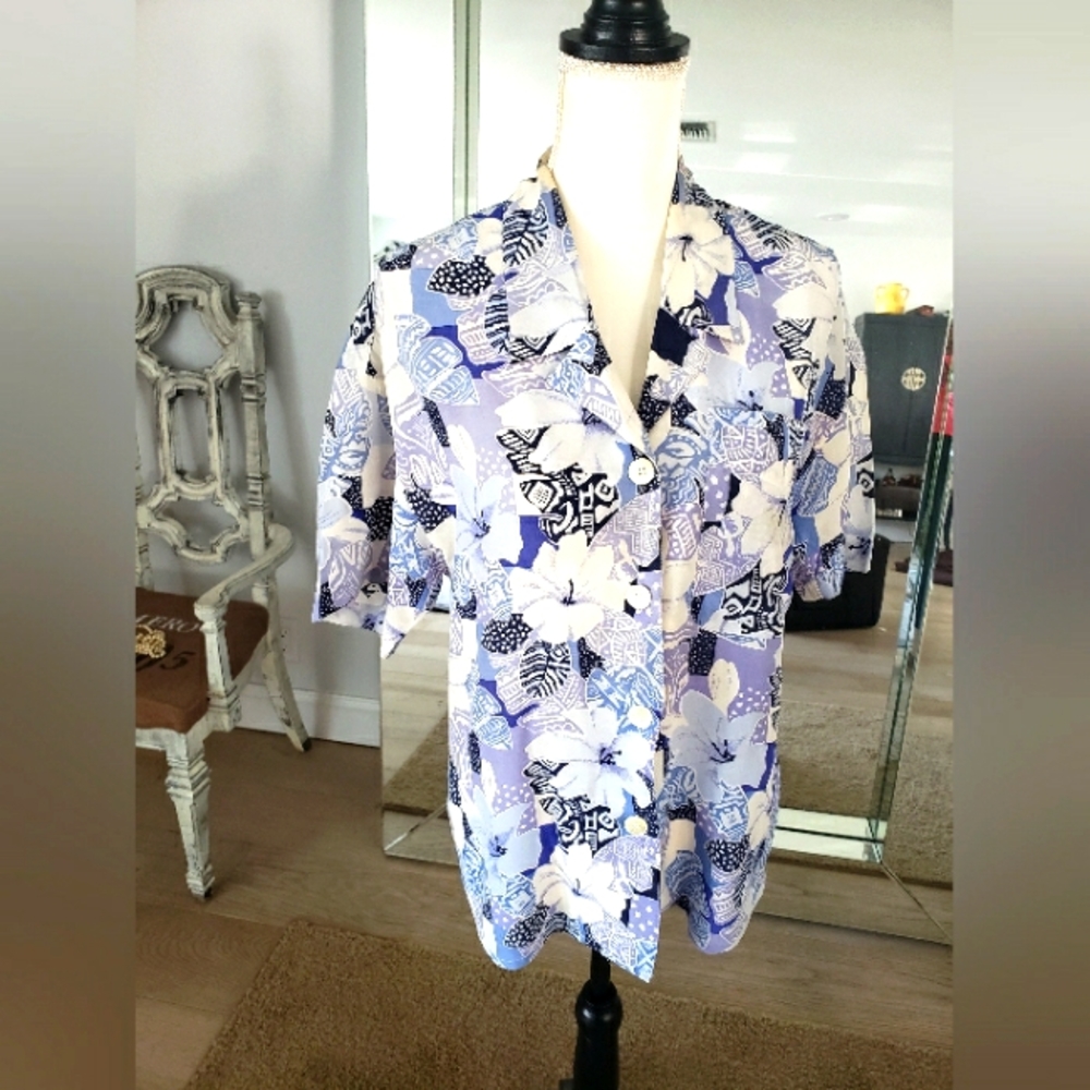 Toto N Ko 100% Silk Women's Short Sleeve Button Down VTG Shirt SZ 6 80s